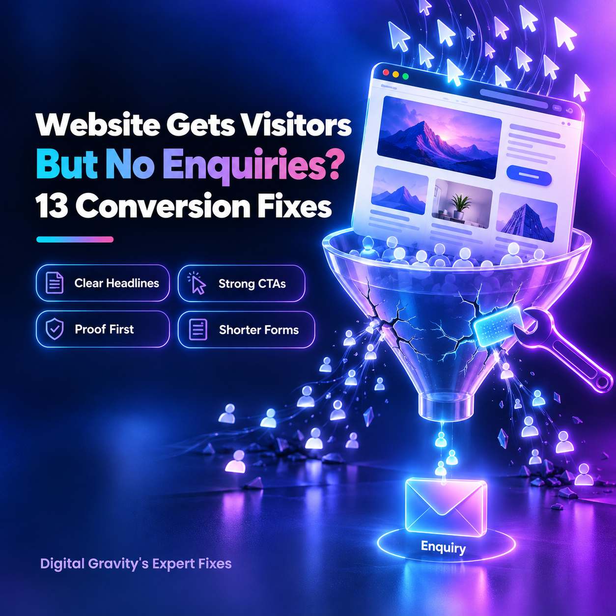 Website gets visitors but no enquiries: 13 conversion fixes by Digital Gravity